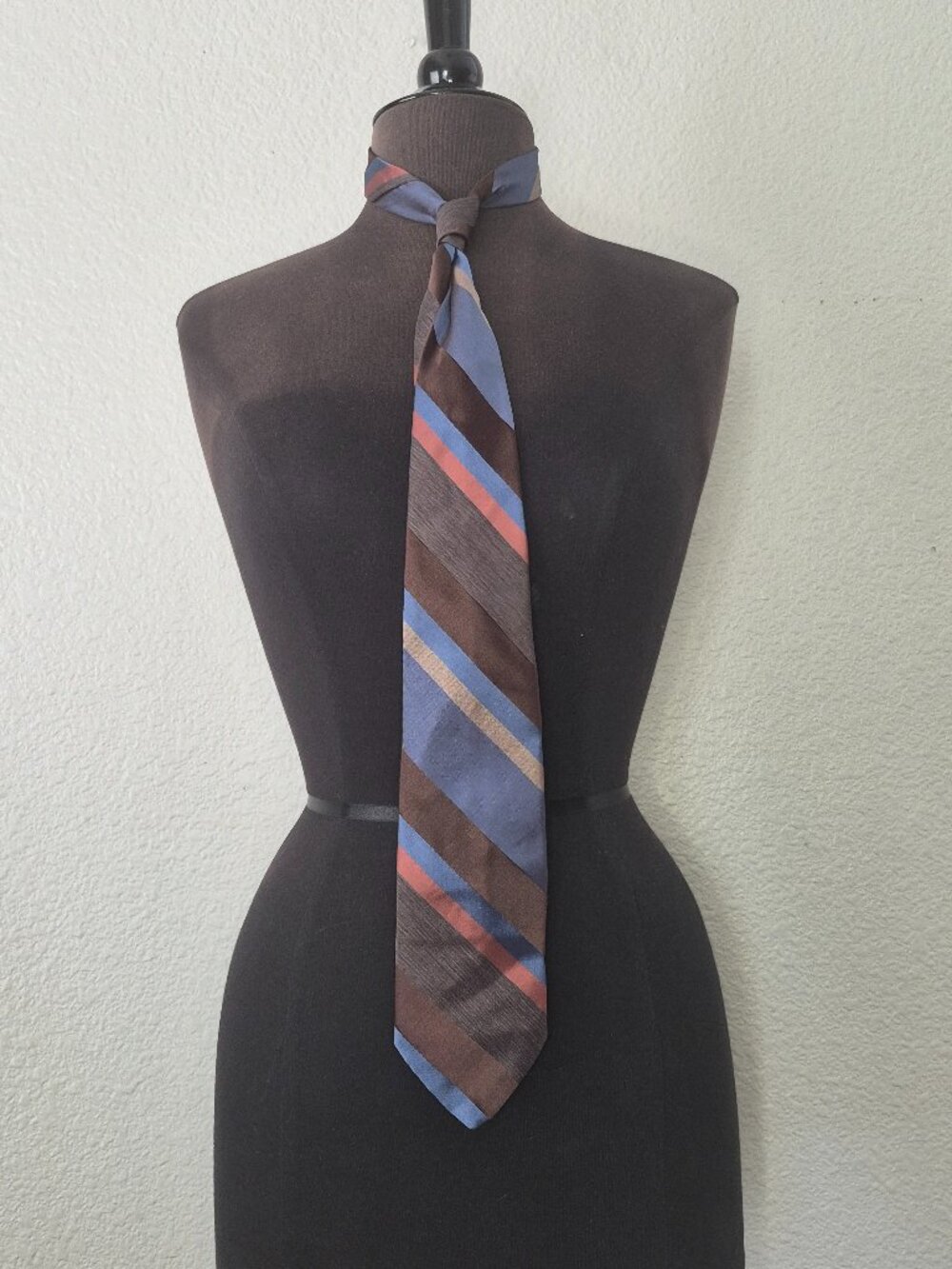 Vintage The American Edition Mens Tie Brown Slate Blue Gold Striped Necktie